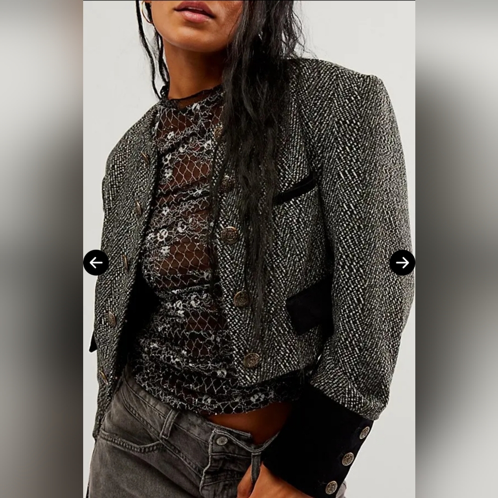 Free People Military Tweed Jacket Cropped Chic Size XL